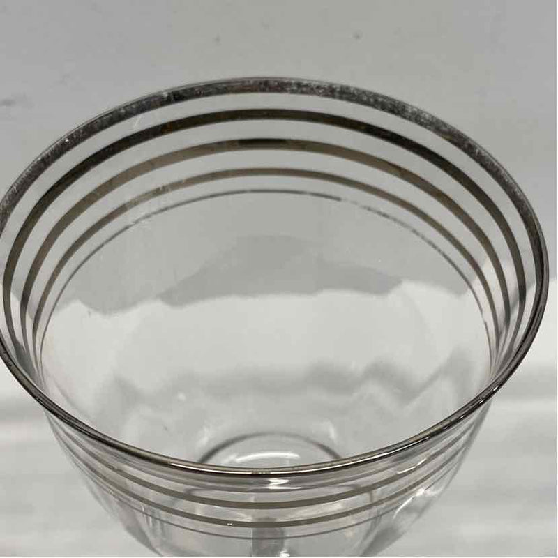 Silver Band Stemmed Bell Shaped Wine Glasses - Set of 7