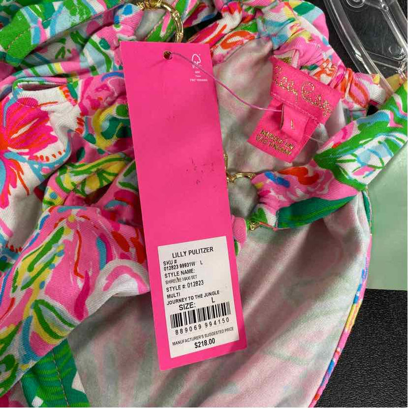 Lilly Pulitzer Size L Women's Pink-Multi Floral Halter Top and Pull OnMaxi Skirt