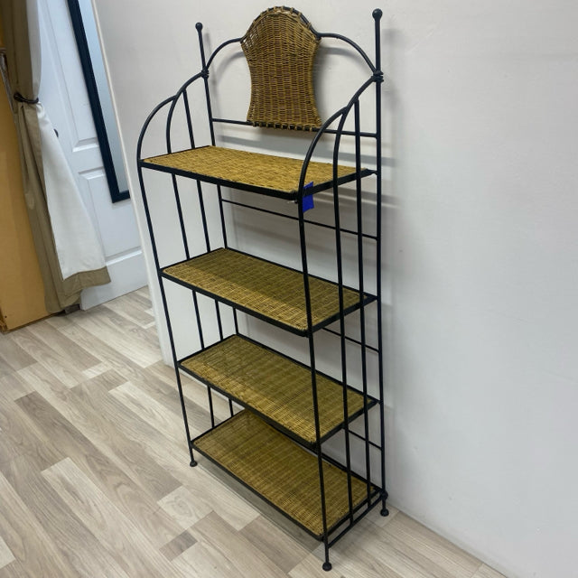 Folding Black-Tan Metal- Wicker Baker's Rack