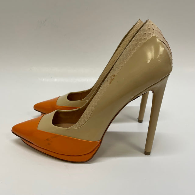 LAMB Size 6.5 Women's Tan orange Color Block High Heel Shoes