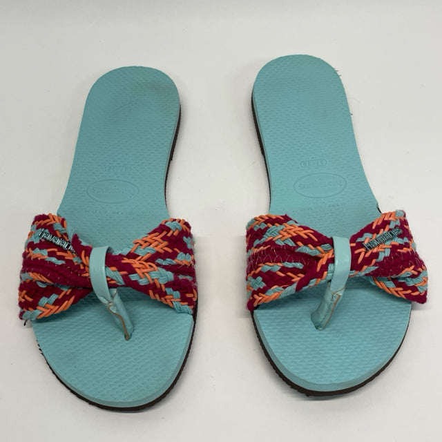 Havaianas Size 7-8 Women's Aqua-Multicolor Flip Flop Sandals