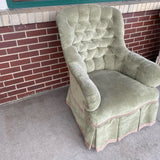 High Wing Back Green Textile Tufted Chair