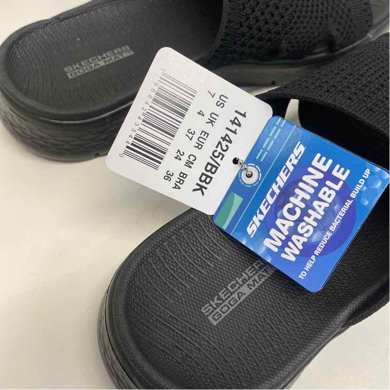 Skechers Goga Mat Size 7 Women's Black Cut Out Slip On Sandals