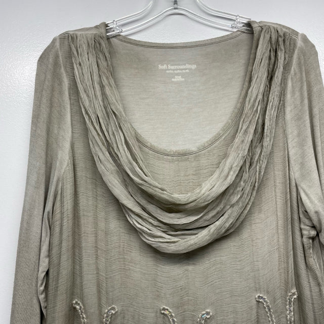 Soft Surroundings Size S Women's Sage Embroidered Pullover Long Sleeve Top