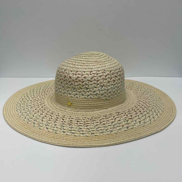 BCBG Generation Tan- Multi Pattern Round Adjustable Straw Hat