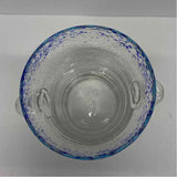 Clear-Blue Round Glass Ice Bucket w Handles