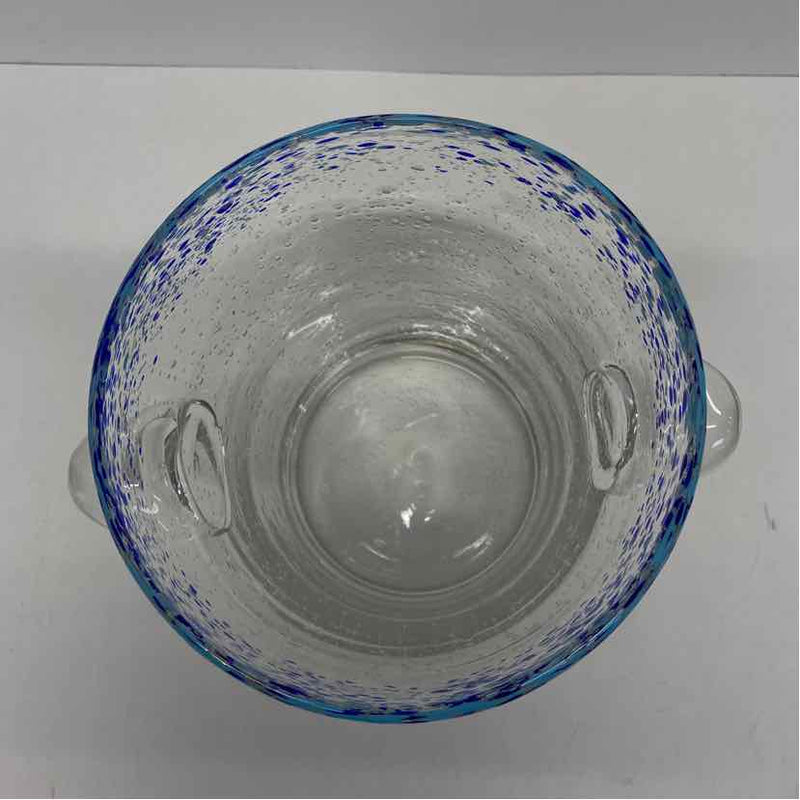 Clear-Blue Round Glass Ice Bucket w Handles
