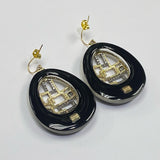 Alexis Bittar Black-Gold Earrings Geometric Gold-Tone Design with Crystals