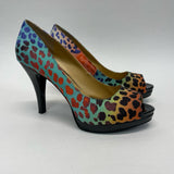 Nine West Size 6.5 Women's Multicolor Animal Print Open Toe Shoes