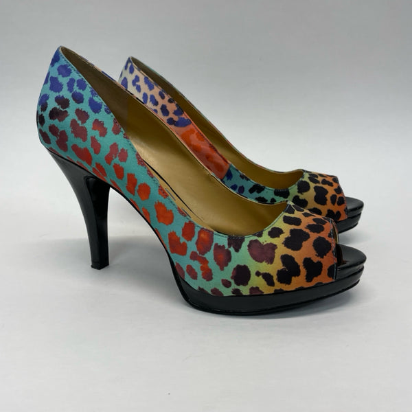 Nine West Size 6.5 Women's Multicolor Animal Print Open Toe Shoes