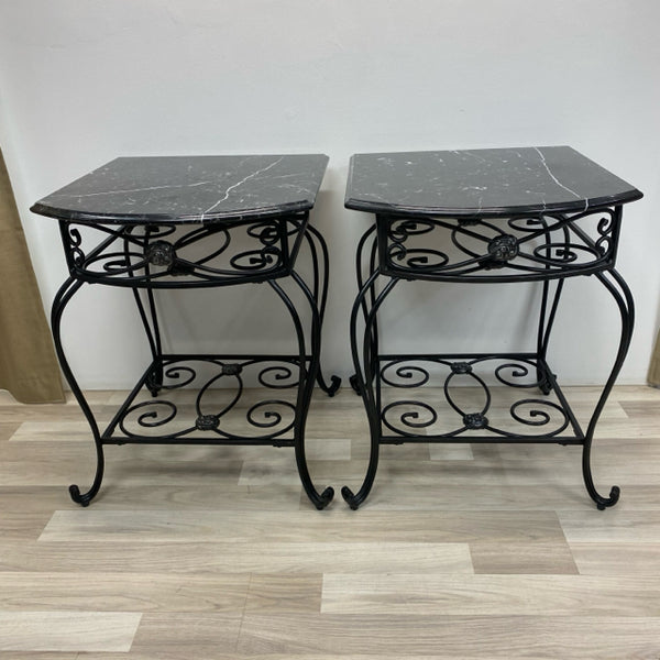 Black Stone-Wrought Iron Side Table