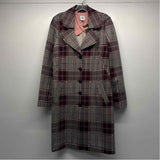 Cabi Women's Size M Burgundy-Multi Plaid Trench Coat