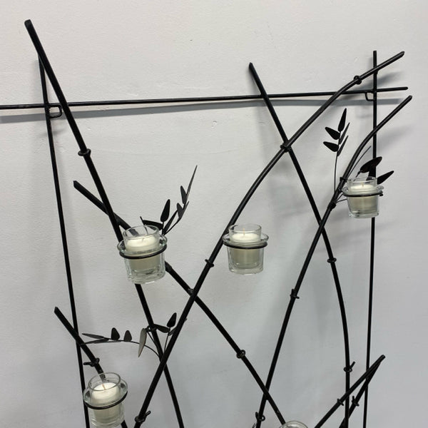 Black Metal Bamboo leaves - with glass Candle holders Wall Decor