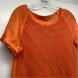 Angela Mara Size M Women's Orange Patchwork Crew Neck Short Sleeve Top