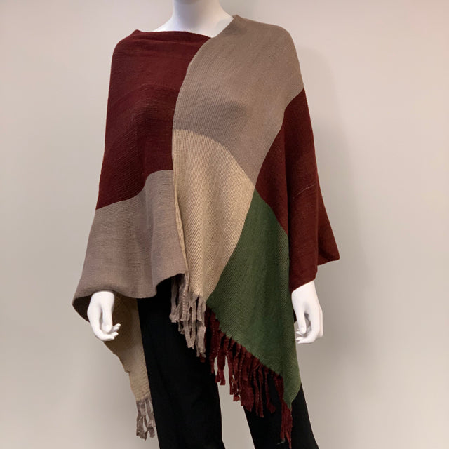 Prajnic Size One Fits All Black-Gray Color Block Poncho-Cape