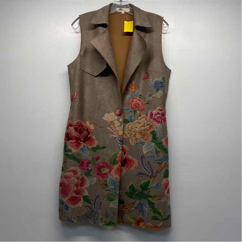 Solitarie Women's Size M Tan-Multi Floral Maxi Vest
