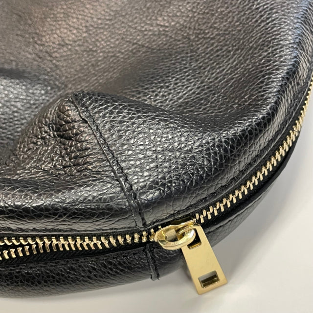 Vera Pelle Black Leather Pebbled Shoulder Handbag