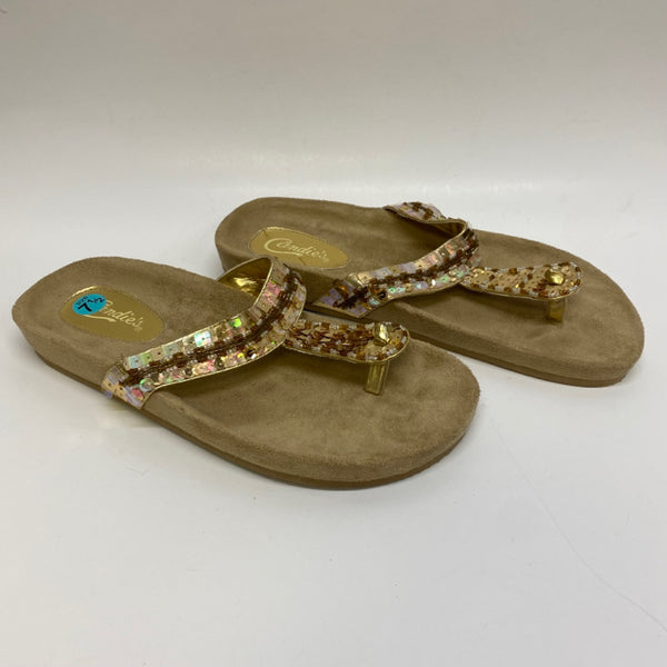 Candie's Women's Size 7-8 Beige Beaded Flats Camel Toe Sandals