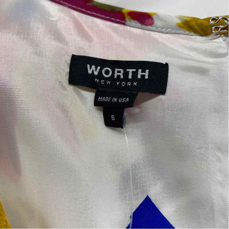 Worth Size 6-S Women's White-Multicolor Pattern Sheath Dress