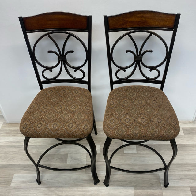 Pair Brown Metal Counter Height Stool