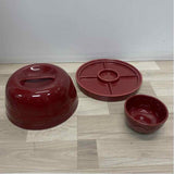 Longaberger Pottery Paprika Ceramic Covered Cave Relish Tray
