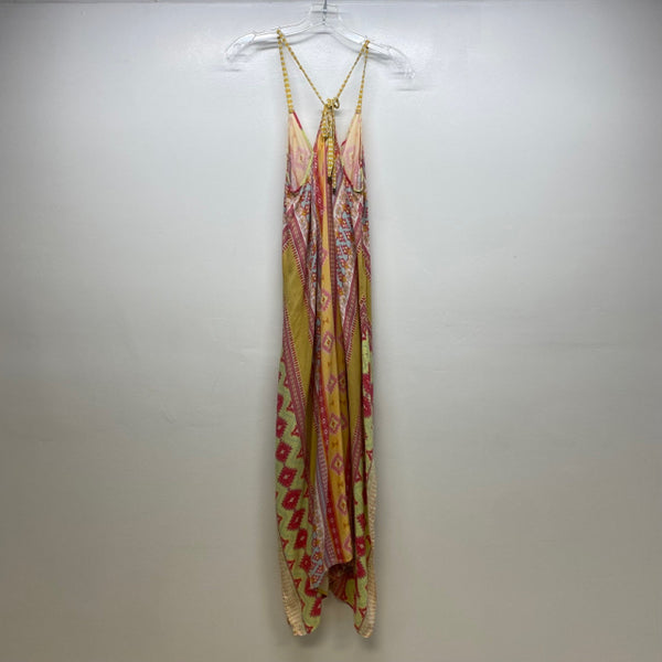 Hale Bob Size M Women's Yellow-Multicolor Pattern Maxi-Spaghetti Strap Dress