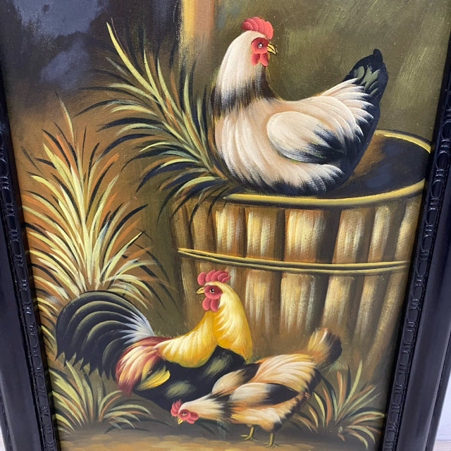 Black-Multi Painting - Chickens