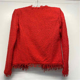 IRO Women's Size 36-S Red Textured Fringed Open Front Jacket