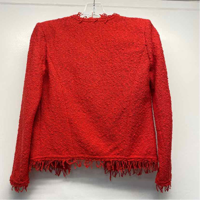 IRO Women's Size 36-S Red Textured Fringed Open Front Jacket