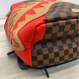 Sprayground Brown-Red Faux Leather Patchwork Backpack
