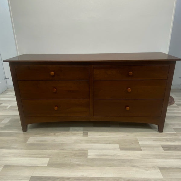 Ethan Allen Solid Brown Wood 6 Drawer Dresser w Mirror