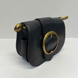 Polo by Ralph Lauren Black Leather Pebbled Crossbody Saddle Handbag