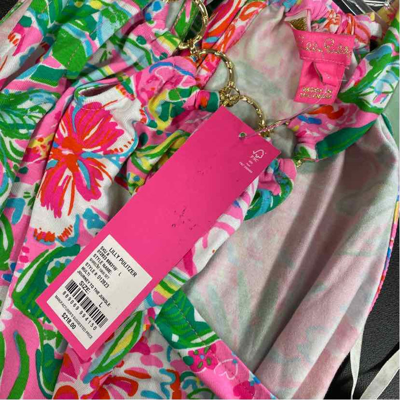Lilly Pulitzer Size L Women's Pink-Multi Floral Halter Top and Pull OnMaxi Skirt