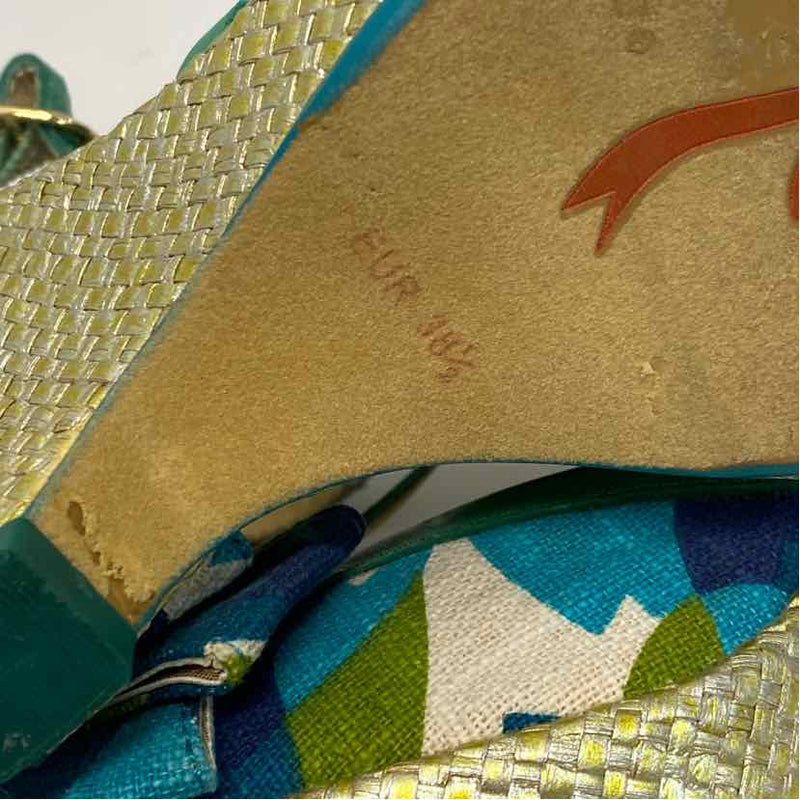 Poetic License Size 38-7 Women's Teal-Multi Pattern Heel Shoes