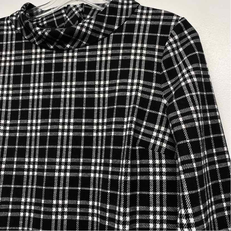 Talbots Size XS Women's Black-White Plaid Mock Neck Dress