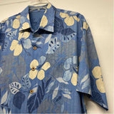 Tommy Bahama Size L Blue-White Silk Floral Men's Men's Short Sleeve Shirt