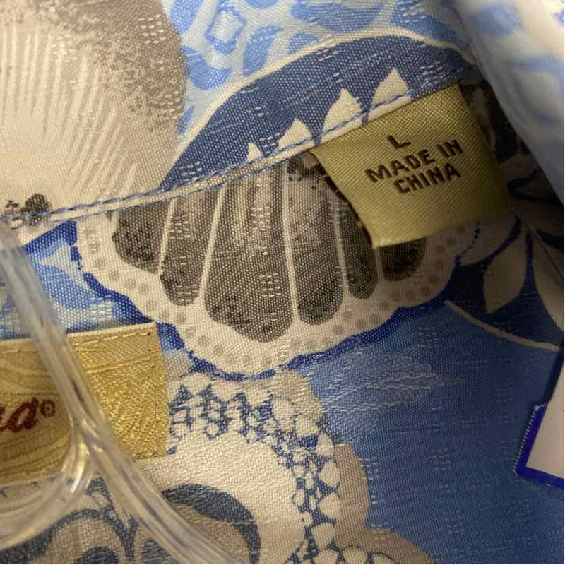 Tommy Bahama Size L Blue-White Silk Pattern Men's Men's Short Sleeve Shirt
