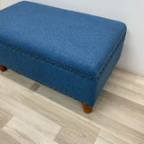 Blue Fabric Studded Storage Ottoman