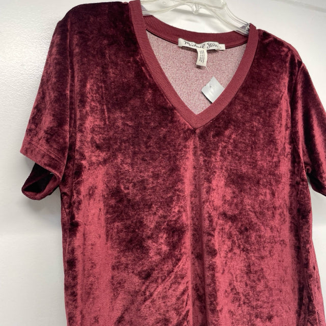 Michael Stars Size L Women's Burgundy Solid V Neck Short Sleeve Top