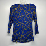 Michael Michael Kors Size S Women's Blue-Gold Print Cowl Neck Blouse