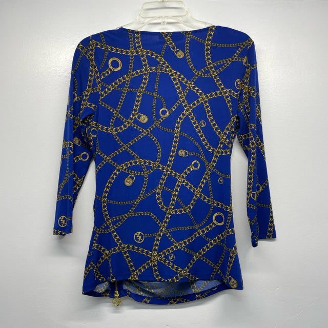 Michael Michael Kors Size S Women's Blue-Gold Print Cowl Neck Blouse