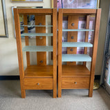 Sauder Brown Wood Shelf w Frosted Glass Shelves