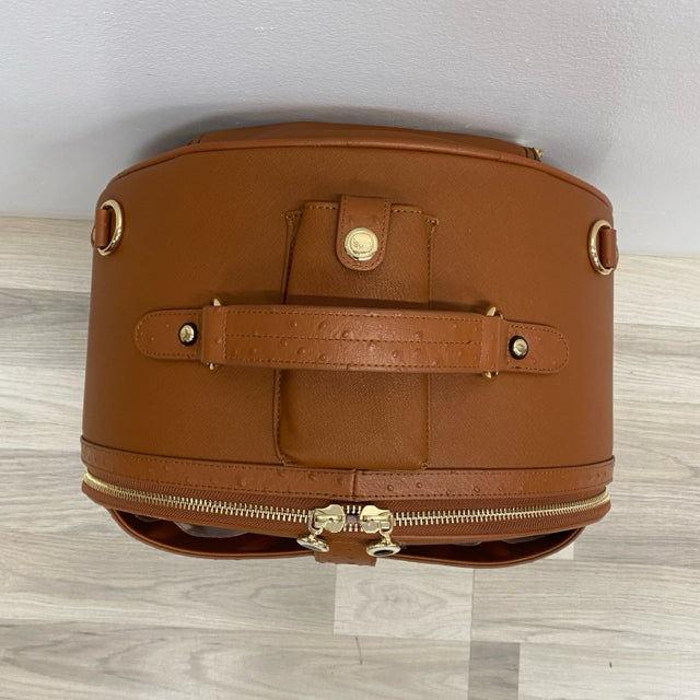 Smart Birdy Cognac Faux Leather Solid Round Suitcase