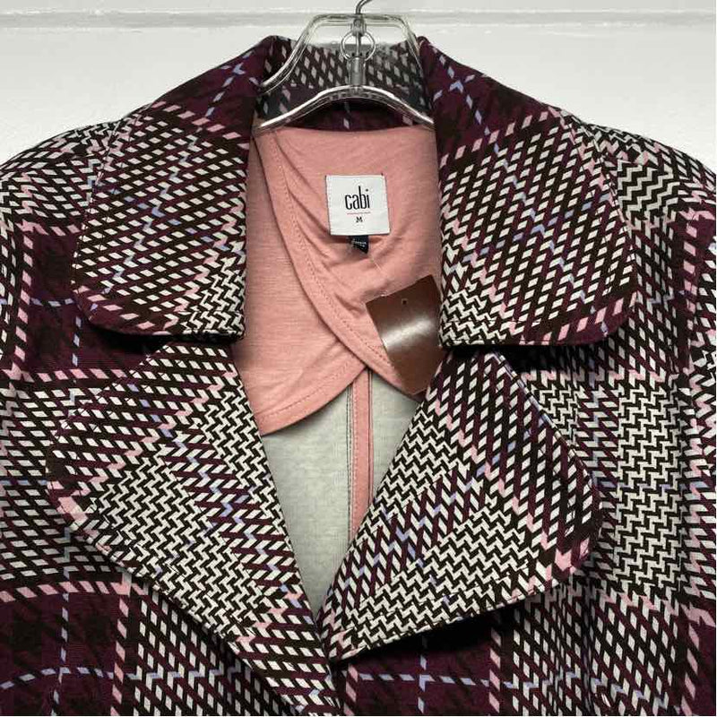 Cabi Women's Size M Burgundy-Multi Plaid Trench Coat