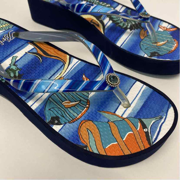 Brighton Size 7 Women's Blue-Multi Pattern Camel Toe Sandals