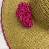 Nine West Large Floppy Tan Straw Hat with Pink Trim