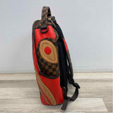 Sprayground Brown-Red Faux Leather Patchwork Backpack
