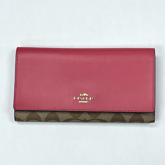 Coach Coral-Brown Leather Signature Folding Wallet