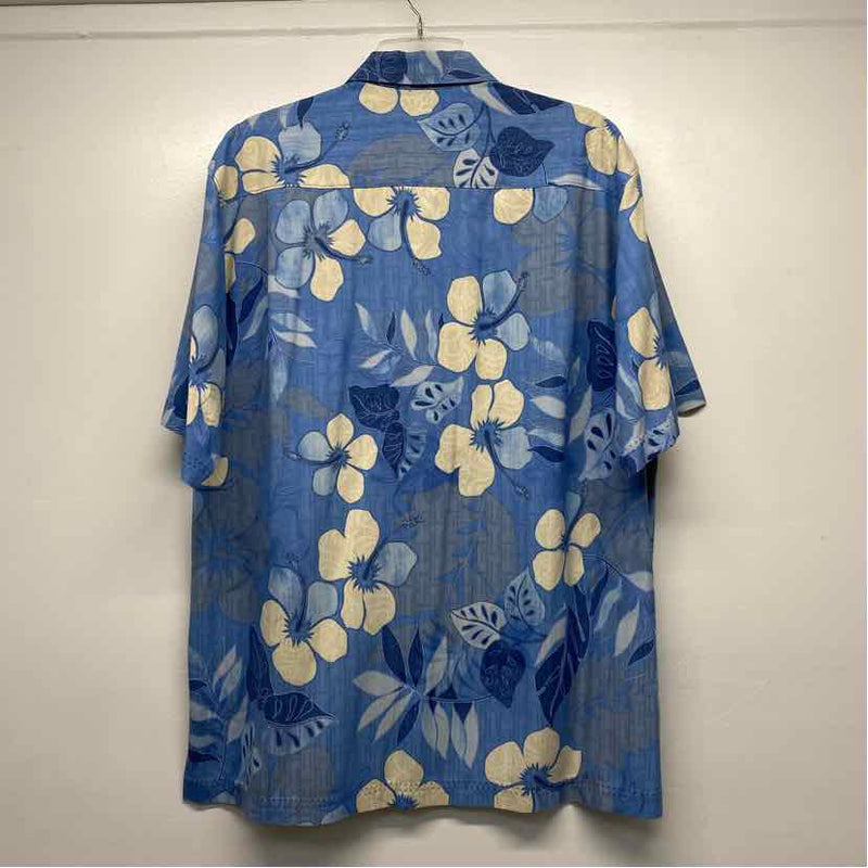 Tommy Bahama Size L Blue-White Silk Floral Men's Men's Short Sleeve Shirt