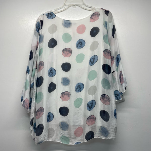 Tempo Paris Size S Women's White-Multicolor Polka Dot 3/4 Sleeve Long Sleeve Top
